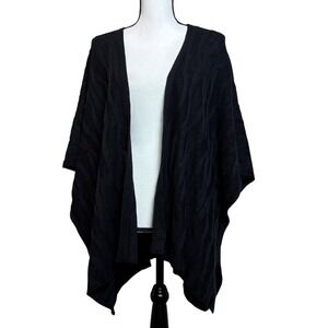 V.Fraas Black Cable Knit Open Front Poncho Cape Shawl Cardigan Wrap Womens OS‎
